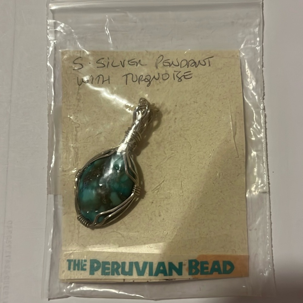 Sterling silver and turquoise Peruvian bead